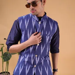SHIWAM ETHNIX Ikat Printed Cotton Nehru Jacket image 5