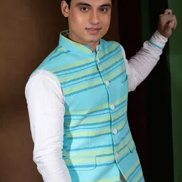 Earthpiece Mandarin Collar Pure Cotton Nehru Jacket image 3