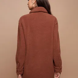 Tokyo Talkies Brown Self Design Longline Tailored Jacket image 5