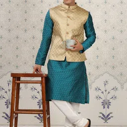 Ode by House of Pataudi Beige Woven Design Woven Nehru Jacket image 5