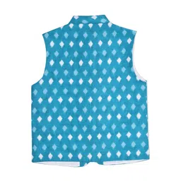 CAVIO Boys Turquoise Blue Woven Design Nehru Jacket image 5