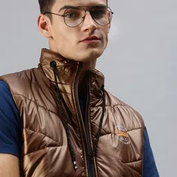 SHOWOFF Men Tan Colourblocked Lightweight Bomber Jacket image 4