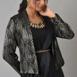 WISHFUL Black Satin Ethnic Maxi Dress image 5