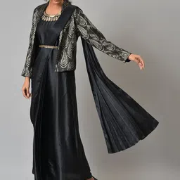 WISHFUL Black Satin Ethnic Maxi Dress image 3