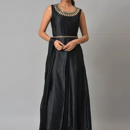 WISHFUL Black Satin Ethnic Maxi Dress image 4