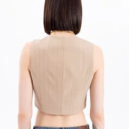 PRET A TUER Striped Crop Open Front Waistcoat image 4