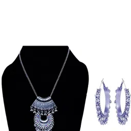 Oxidized Heaven Silver-Plated Beaded Necklace & Earrings-picture-39