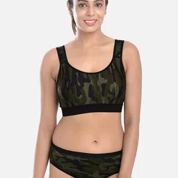 FIMS Camouflage Printed Sports Bra With Brief Lingerie Set MTR_Anjali_Set_Green_B-picture-26