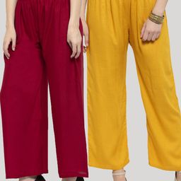 Clora Creation Women Pack of 2 Solid Rayon Straight Palazzos-picture-0