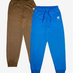 KiddoPanti Kids Pack Of 2 Blue & Olive Green Solid Pure Cotton Joggers-picture-22