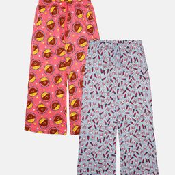 KiddoPanti Girls Pack Of 2 Mid-Rise Printed Cotton Lounge Pants-picture-31