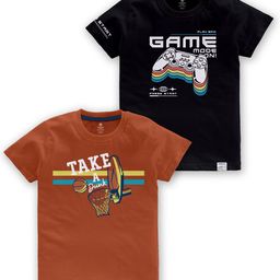 CODEZ Boys Pack Of 2 Graphic Printed Short Sleeves Cotton T-shirts-picture-48