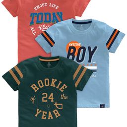 CODEZ Boys Pack Of 3 Typography Printed Cotton T-Shirt-picture-10