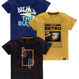 CODEZ Boys Typography Printed Pack Of 3 Cotton T-Shirts image 1
