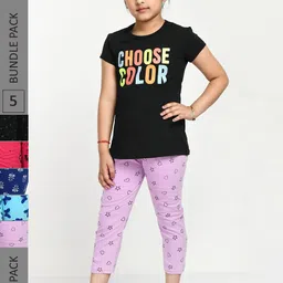 IndiWeaves Girls Pack Of 5 Printed Mid-Rise Pure Cotton Capris-picture-24