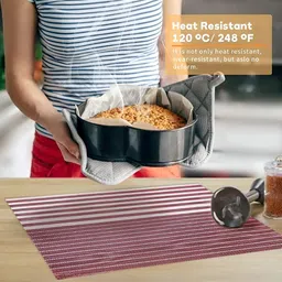 UniKart Maroon & White 8 Pieces Striped Waterproof Rectangle Table Placemats image 5