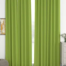 Story@Home Faux Silk Solid Solid 300GSM Green Room Darkening Blackout Long Door Curtain - Set Of 4-image-71