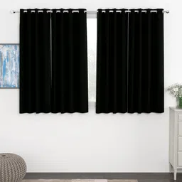 Story@Home Faux Silk Solid Solid 300GSM Black Room Darkening Blackout Window Curtain - Set Of 4-picture-36
