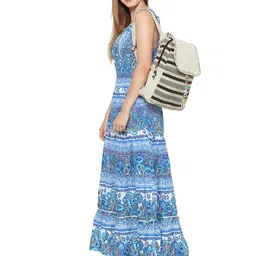 The House of Tara Women Striped Tasselled Backpack image 3