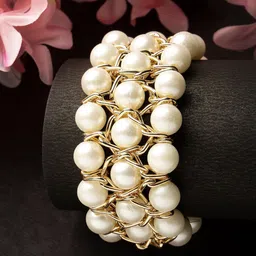 NVR Women Gold-Plated Beaded Elasticated Bracelet-picture-10