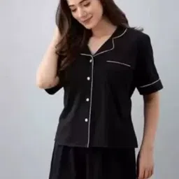 hsinternatioal Women Night Suit Set Black Solid-picture-28