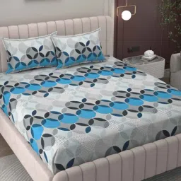 bromwick Blue Geometric 200 TC Microfiber King Sized Double Bedsheet with 2 Pillow Covers-picture-12