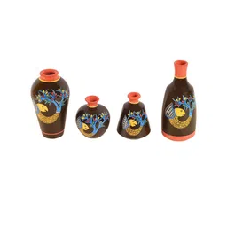 AAKRITI ART CREATIONS Set of 4 Multi-Colored Fish Printed Terracotta Vase image 5