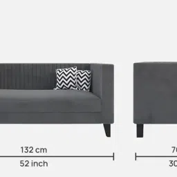 casacraft from pepperfry Alejandro Velvet 2 Seater Sofa In Carbon Grey Colour image 2