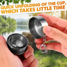 tej gifts Stainless Steel Folding Glass Telescopic, Collapsible Cup with Keychain New Glass Water/Juice Glass image 3