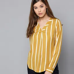 harpa Casual Regular Sleeves Striped Women Yellow Top-picture-12