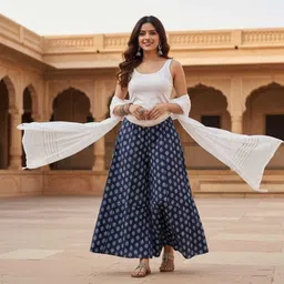 tqc Women Relaxed Blue Cotton Blend Trousers image 3