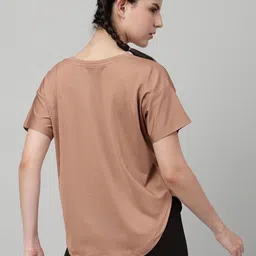 mkh Women Typography Crew Neck Polyester Brown T-Shirt image 3