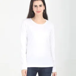 fleximaa Women Solid Round Neck Pure Cotton White T-Shirt-picture-20