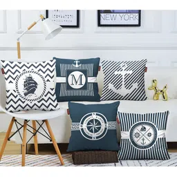 AEROHAVEN Navy Blue & White 5 Pieces Geometric Square Cushion Covers-image-85