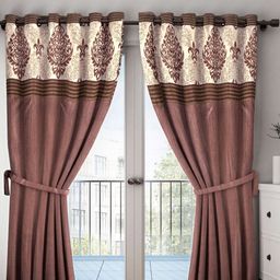 BIANCA Coffee Brown & Cream-Coloured Single Black Out Long Door Curtain-picture-21