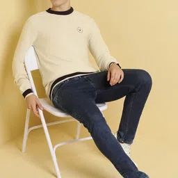 allen solly Men Solid Crew Neck Beige Sweater image 2