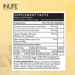 INLIFE Curcumin Tablets with Piperine | 95% Curcuminoids with Curcuma Longa Root Powder | Antioxidant & Anti-inflammatory | Turmeric & Ginger Extract, 1605mg - 60 Tablets image 3