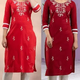 sisto Women Chikan Embroidery Cotton Blend A-line Kurta-picture-48