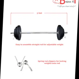 dreamfit 60 kg PVC plates with 3ft curl rod, 5ft straight rod, 1 pair dumbbell rods & acc Home Gym Combo image 4