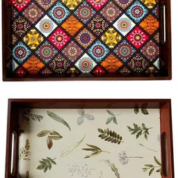 angira handicarft Wooden tray set of 2 with UV print|Serving Tray|Multipurpose Tray|AHS-T1182_Ne Tray-picture-12