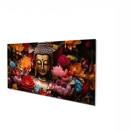 nestroots Framed Buddha Surrounded by Vibrant Blossoms Wall Painting image 3