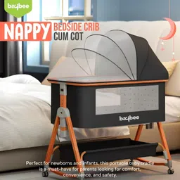 baybee baby bedside crib cradle for baby bassinet for kids with 6 Height Adjustable image 2