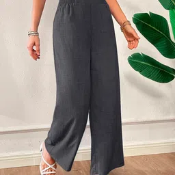 vogaan Women Loose Fit Grey Viscose Rayon Trousers image 2