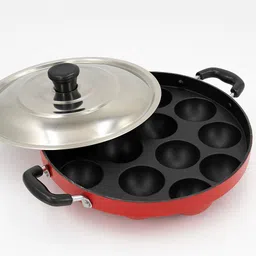dotline Chef 12 Cavities Non Stick Appam Patra with Lid and Side Handle Pot 26 cm diameter 12 L capacity with Lid image 4