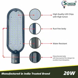 schein 20W Polycarbonate LED Street Light | Plug & Play | Without Sensor | Energy Efficient, Long Life & Weatherproof | Bright White Illumination | BIS Certified & ISO Approved | IP66 Waterproof Housing | Suitable for Roads, Gardens, and Residential Areas | Pack of 1 Street Light Outdoor Lamp image 3