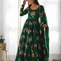 rjb Floral Print Georgette Stitched Flared/A-line Gown image 4