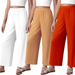 fabricalign Pack of 3 Women Relaxed Red, Beige, White Crepe Trousers-picture-21