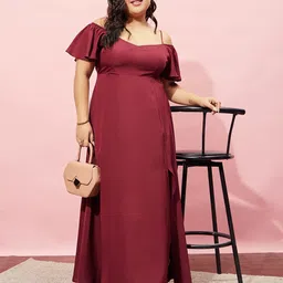 berrylush curve Women Maxi Maroon Full Length Dress-picture-26