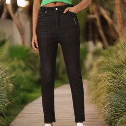 DressBerry Women Soft Edge Skinny Fit Low Distress Light Fade Stretchable Frayed Jeans-image-0