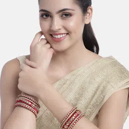 Peora Set Of 10 Pink Gold-Plated Stone Studded Silk Thread Bangles image 3